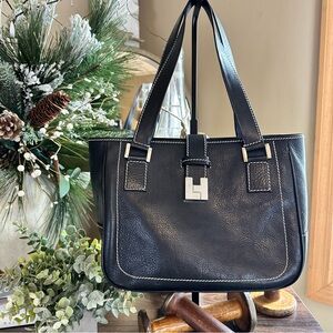 Vintage Lambertson Truex Navy Blue Pebbled Leather Medium Tote Bag
